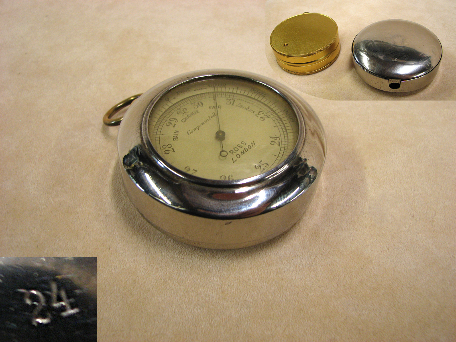 Victorian Ross London pocket barometer & altimeter in steel outer case